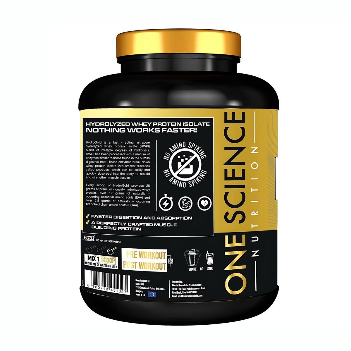 ONE SCIENCE HYDRO GOLD HYDROLYZED WHEY ISOLATE, 2.27 KG (5 LB)