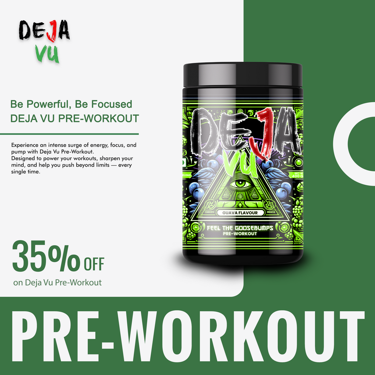 Deja Vu Pre Workout | 400g | 33 Servings | pre workout under 2000 | Explosive Energy & Focus |
