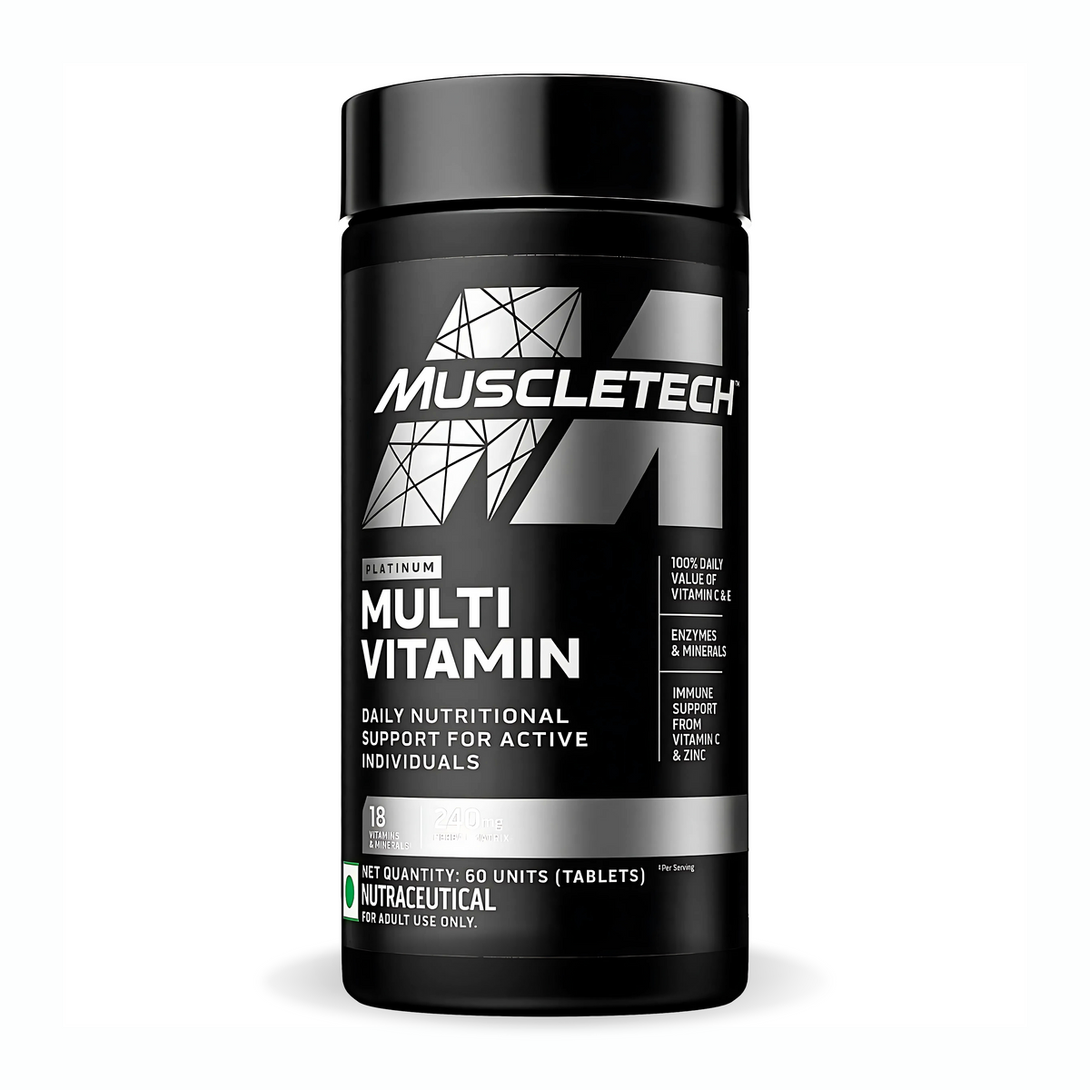 MuscleTech Platinum Multivitamin,Vitamin C for Immune Support,18 Vitamins & Minerals,60 Tablets, 150 grams