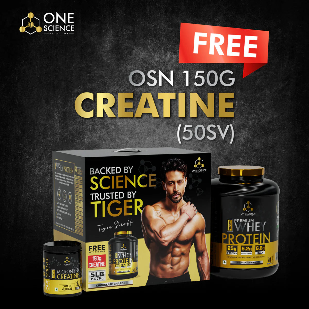 TIGER Combo Pack - 100% PREMIUM WHEY PROTEIN 5 LB + FREE CREATINE 50 SV