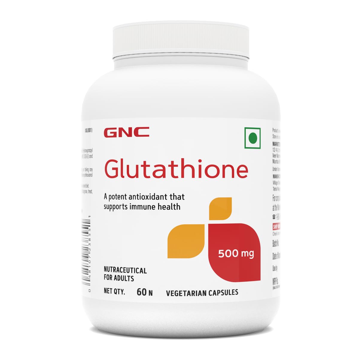 GNC Glutathione 500mg With Vitamin C| 60 Veg Capsules |