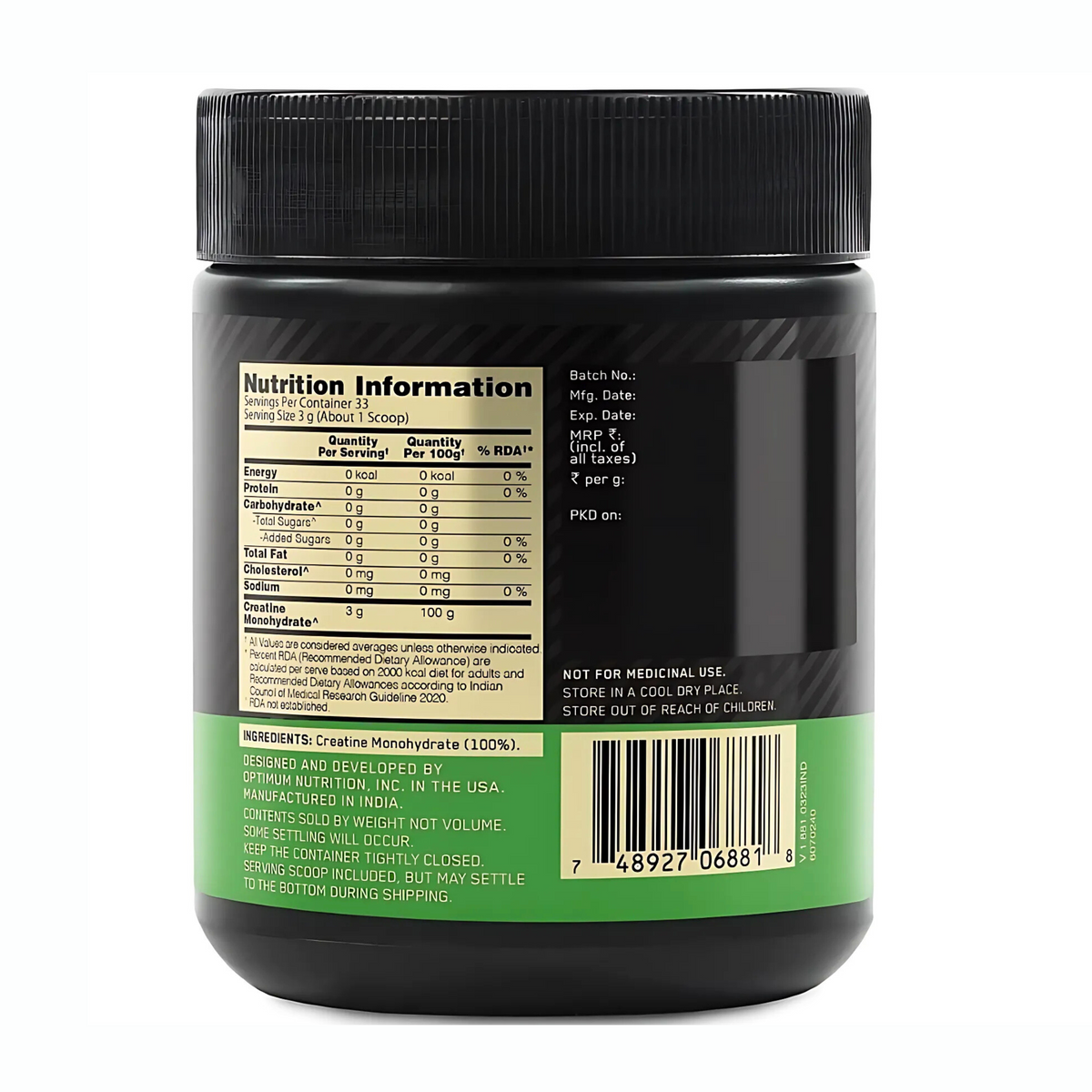 OPTIMUM NUTRITION MICRONIZED CREATINE 100G (33 SERV)