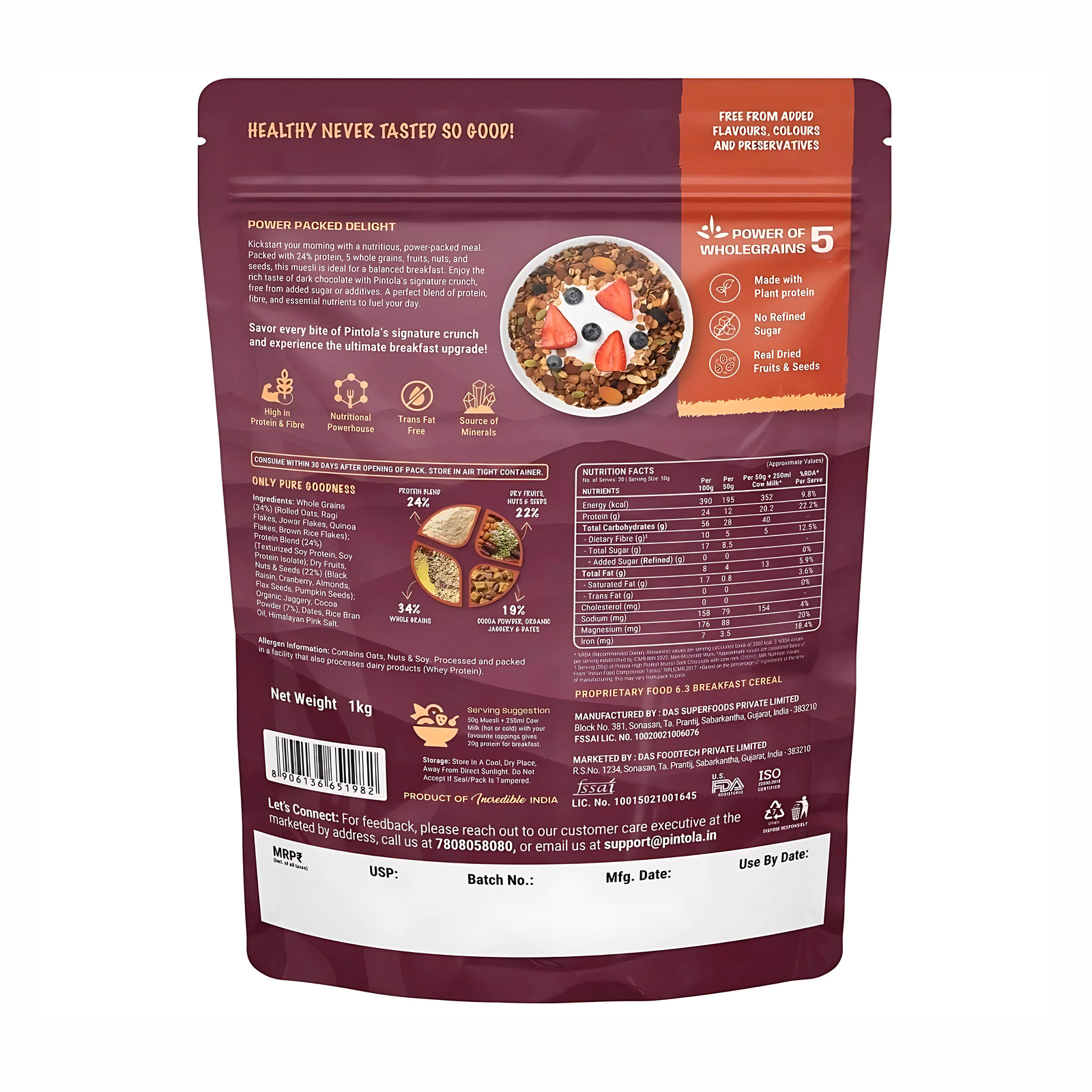 PINTOLA HIGH PROTEIN MUESLI DARK CHOCOLATE