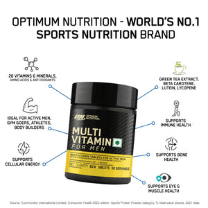 Optimum Nutrition Multivitamin for MEN- 60 Tablets, 26 Vitamins & Minerals, Amino Acids & Anti-Oxidants